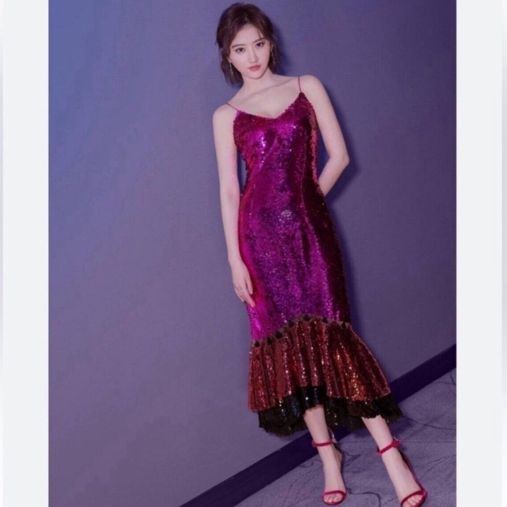 Sachin + Babi Maslak Sequin Flounce Hem Midi Dress Size 8